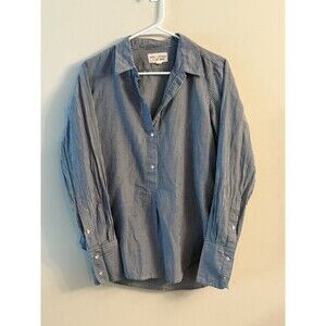 Nili Lotan Claira Top Blue  Stripe Cotton Long Sleeve Shirt Size Medium